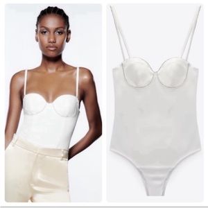 ZARA WOMAN SS22 WHITE RHINESTONE CORSET BODYSUIT 3580/707